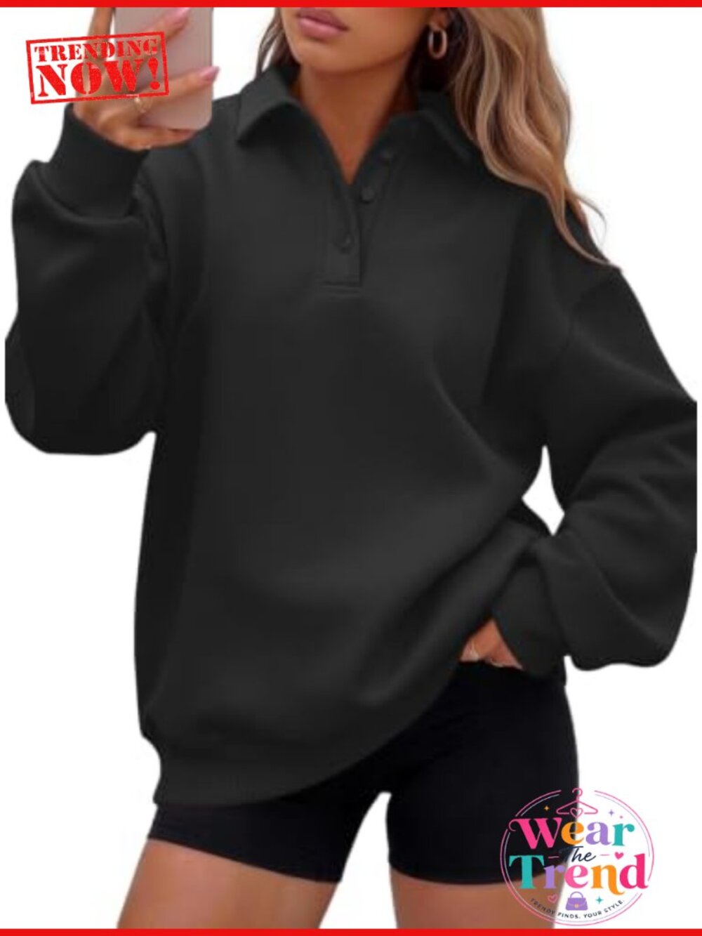 Oversized Fleece Sweatshirt Polo Quarter Button Pullover